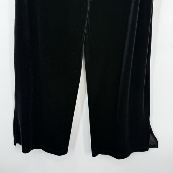 Chicos 3 Velvet Velour Pull on Wide leg Pants size XL Black 33" Inseam split cuf - Picture 5 of 8